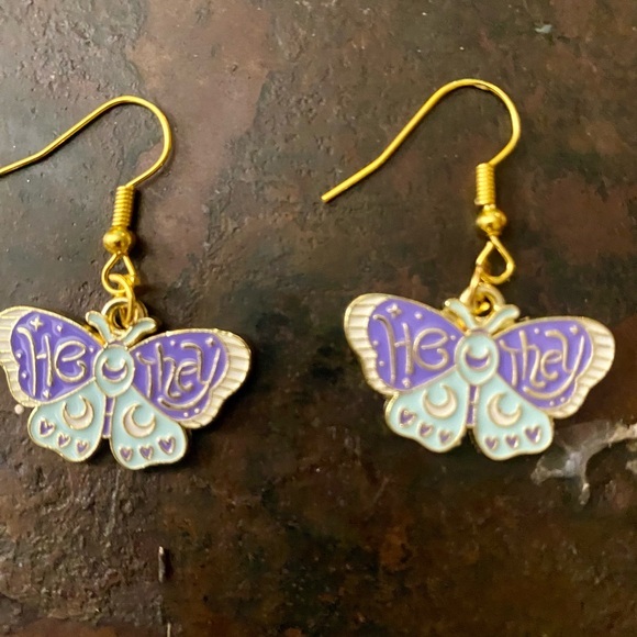 Jewelry - NWT - Bohemian Butterfly Metal Single Sided Dangle Earrings Set - Blue & Purple